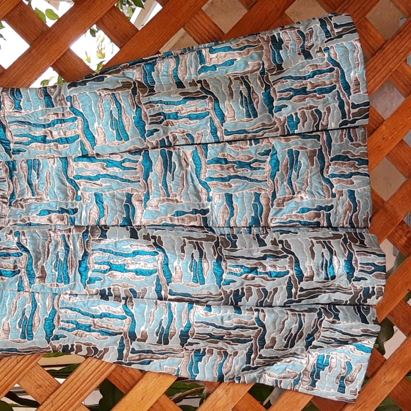 Vintage Custom Made Metallic Abstract Brocade Teal and Silver Print Party Dress - Picture 3 of 7